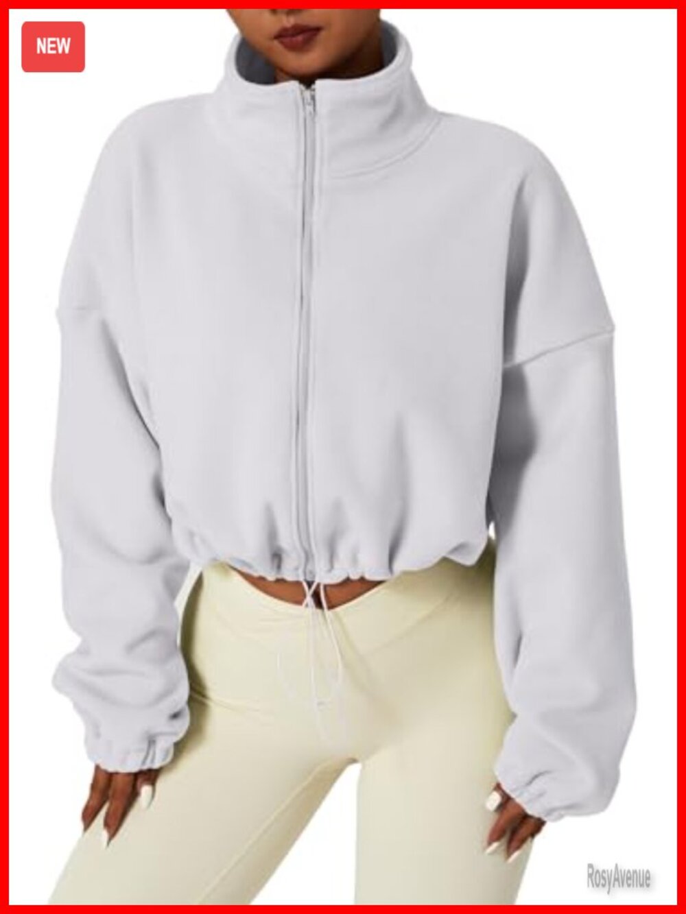 Womens Full Zip Fleece Crop Jacket Warm Sherpa Stand Collar Winter Coat